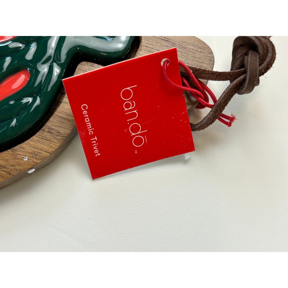 NEW ban.do Ceramic Trivet Red Strawberry Wood Base Hanging Loop Firm - Picture 2 of 5
